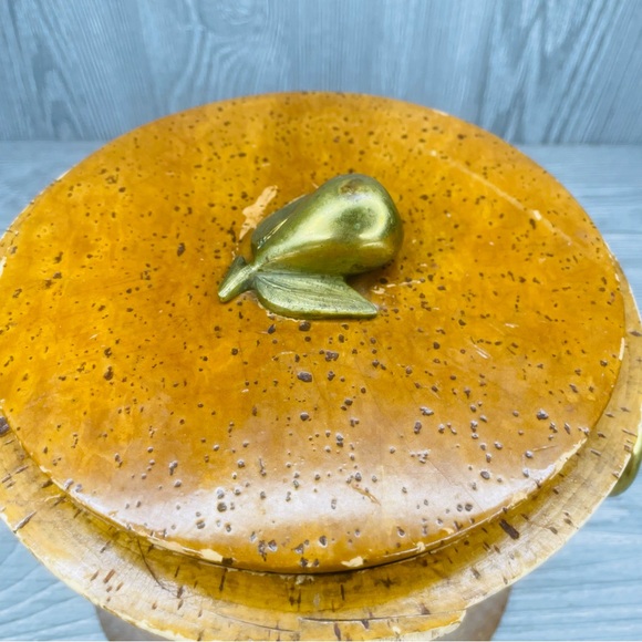 Vintage rare Cork and brass ice bucket bar wear 1940s retro glam with brass pear - Picture 4 of 16